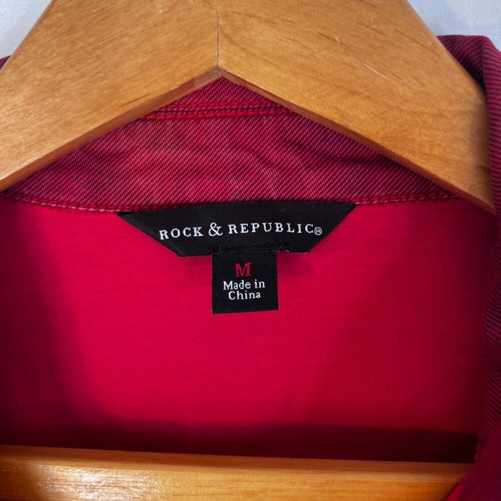 Rock & Republic Stonewash Red Moto Denim Jean Jacket Cropped Size MD Streetwear - Picture 8 of 10